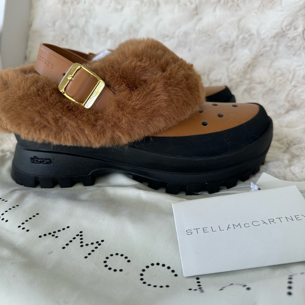 Stella McCartney Trace Clogs Brown and Black Faux Fur